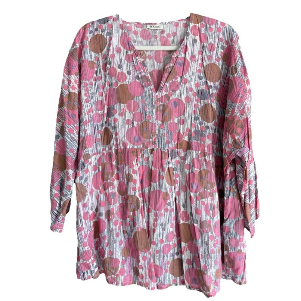 Masai Women’s Top Polka Dot Pink Raglan‎ Sleeves Lagenlook Modal Size XL